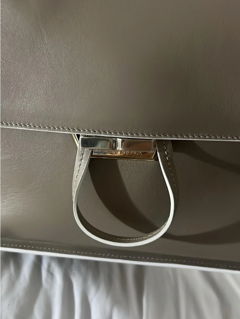 Neutral Gray Structured Satchel with Top Handle and Detachable Strap